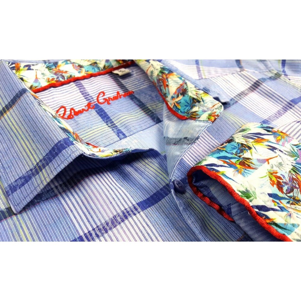 Robert Graham Kepner Blue Plaid LS Button-Down Flip Cuff Contrast Lining Lg
